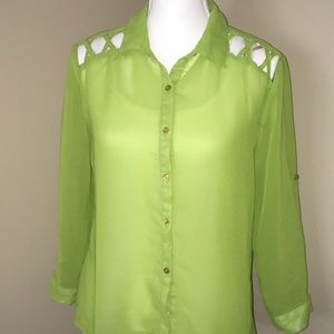 JENNIFER LAUREN Sheer Green Blouse w/ cuto…